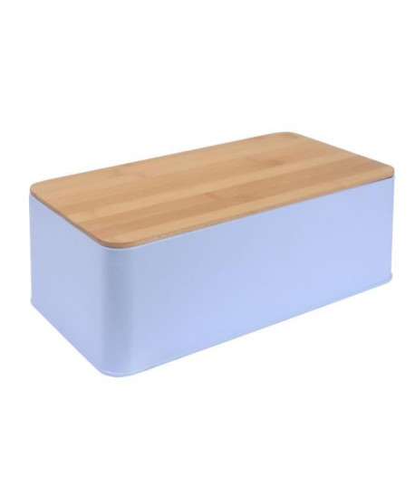 FRANDIS Boîte a pain rectangulaire  Métal  Couvercle bois bleu mat