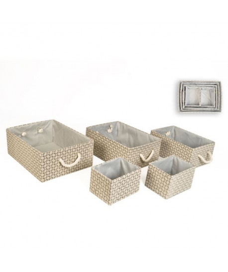 Lot de 5 boites de rangement en osier et tissu  20 x 43 / 2 x 15 x 32 / 2 x 13 x 16 cm  Beige