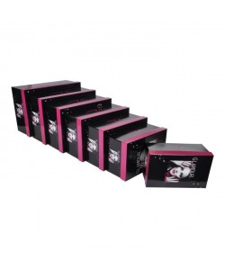 HOMEA Set de 7 boîtes de rangement Glam Chic 26283033353739 cm noir et rose