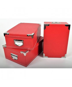 BOX Lot de 3 boites de rangement en carton  Rouge