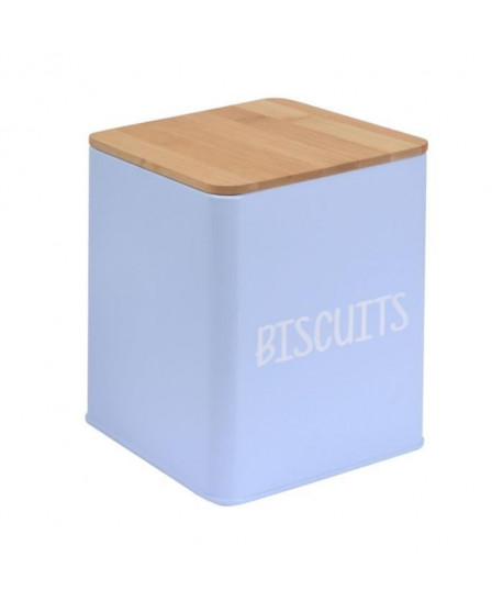 FRANDIS Boîte a biscuits en métal et bois  9,5 x 9,5 x 14 cm  Bleu mat