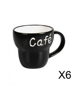 Lot de 6 Mugs céramique évasé \"Café\" noir
