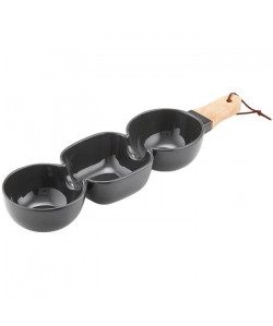 LADELLE Bol a apéritif a 3 compartiments  Noir  Porcelaine et bambou  40 x 9,8 x 5,2 cm