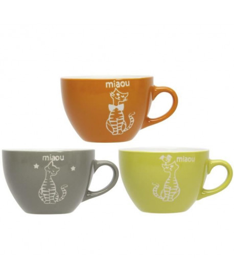 NOVASTYL 8023272 Lot 6 Tasses Jumbos 40cl Ass Miaou  Multi Couleurs  Gres