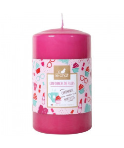 LE CHAT Bougie cylindrique Confidences de filles  Grand format : Ř 6,8 x H 11,5 cm  Parfum : myrtille  Couleur : rose