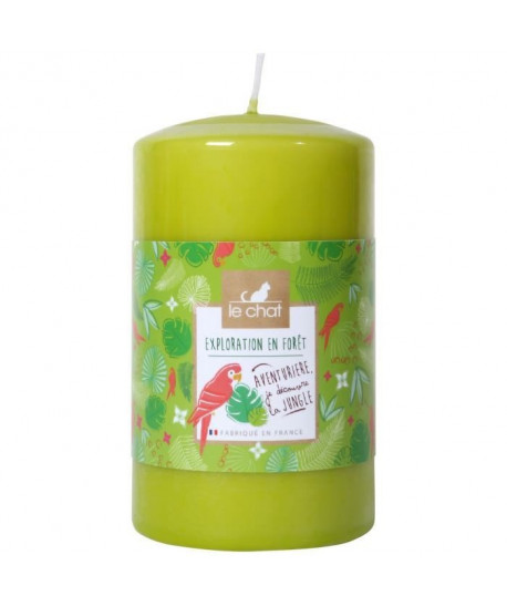 LE CHAT Bougie cylindrique Exploration en foret  Grand format : Ř 6,8 x H 11,5 cm  Parfum : foret tropicale  Couleur : vert