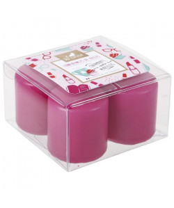 LE CHAT Lot de 4 bougies Confidences de filles  Petit format : Ř 3,8 x H 4 cm  Parfum : myrtille  Couleur : rose