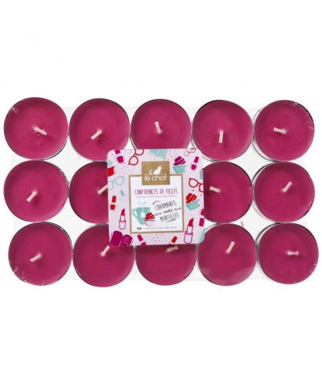 LE CHAT Lot de 30 bougies chauffeplats Confidences de filles  Ř 3,8 cm  Parfum : myrtille  Couleur : rose