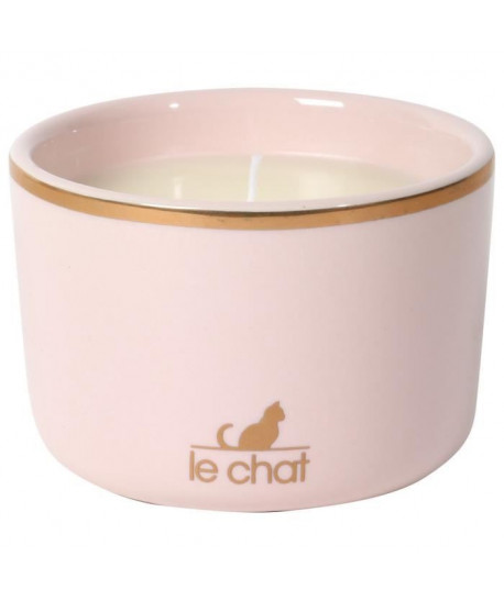 LE CHAT Bougie parfumée Iris et Jasmin Premium  Céramique laqué  rose et or  Ř 8,5 x H 5,8 cm