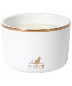 LE CHAT Bougie parfumée Vanille et Tiaré Premium  Céramique  Blanc et or  Ř 8,5 x H 5,8 cm