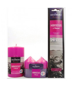 DEVINEAU Lot de 3 bougies  20 bâtonnets d\'encens  Rose Hibiscus d\'Hawai