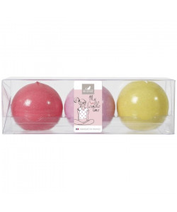 LE CHAT Lot de 3 bougies boules colorés  Ř 6 cm