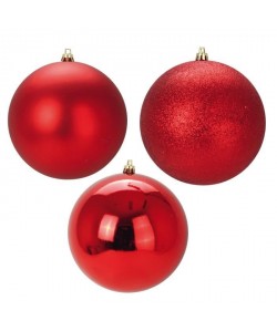 Lot de 3 Boules de Noël en Plastique Rouge 12 cm
