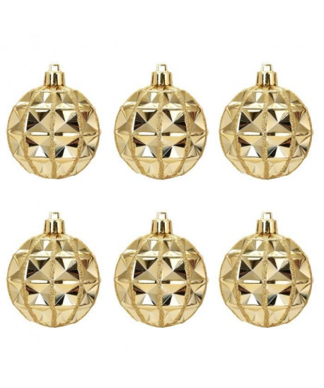 Lot de 6 Boules de Noël géométrique Doré 7 cm