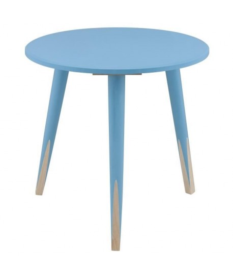 PENCIL Bout de canapé/table d\'appoint ronde style scandinave bleu et naturel  L 40 x l 40 cm