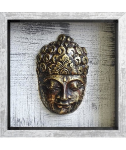 BOUDDHA Tableau déco Cadre coffre 20x20 cm noir, gris et beige