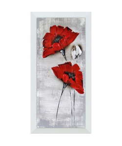 FLOWER Tableau déco toile peinte encadrée 30x60 cm rouge