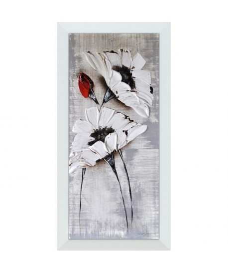 FLOWER Tableau déco toile peinte encadrée 30x60 cm blanc