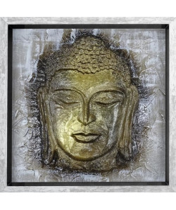 BOUDDHA Tableau déco Cadre coffre 33x33 cm beige, noir et gris