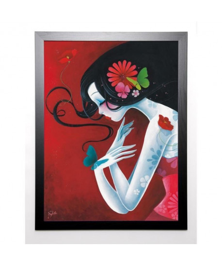 SYBILE Image encadrée Un coeur de papillon 67x87 cm Rouge