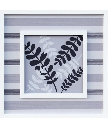 OPORTO FEUILLES Affiche double encadrement MDF 50x50 cm Blanc argenté et gris