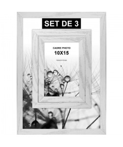 Lot de 3 cadres photos  10x15 / 13x18 / 21x29,7 cm  MDF  Blanc