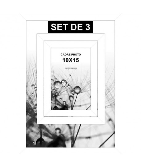 Lot de 3 cadres photos  10x15 / 13x18 / 21x29,7 cm  MDF  Blanc mat