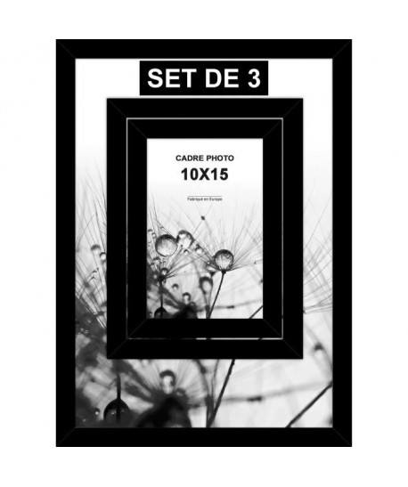 Lot de 3 cadres photos  10x15 / 13x18 / 21x29,7 cm  MDF  Noir mat