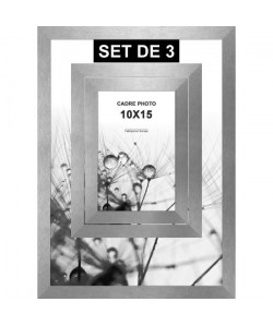 Lot de 3 cadres photos  10x15 / 13x18 / 21x29,7 cm  MDF  Gris argenté