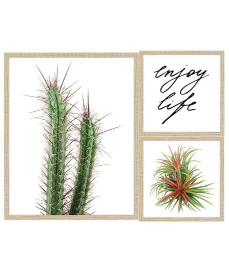 Lot de 2 cadres Enjoy life  40x50 / 24x24 cm  MDF  Blanc, vert, rouge et blanc  Moulure 1,5 cm