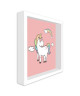 Image encadrée type coffre Licorne rose  MDF  22x22 cm  Rose et blanc  Moulure blanc mat 40x15 cm