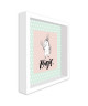 Image encadrée type coffre Licorne magic  MDF  22x22 cm  Vert,rose et blanc  Moulure blanc mat 40x15 cm