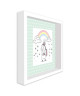 Image encadrée type coffre Licorne arc en ciel  MDF  22x22 cm  Vert et blanc  Moulure blanc mat 40x15 cm