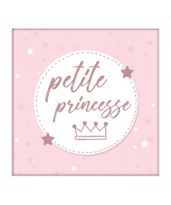 Image encadrée type coffre Petite princesse  MDF  22x22 cm  Rose et noir  Moulure blanc mat 40x15 cm