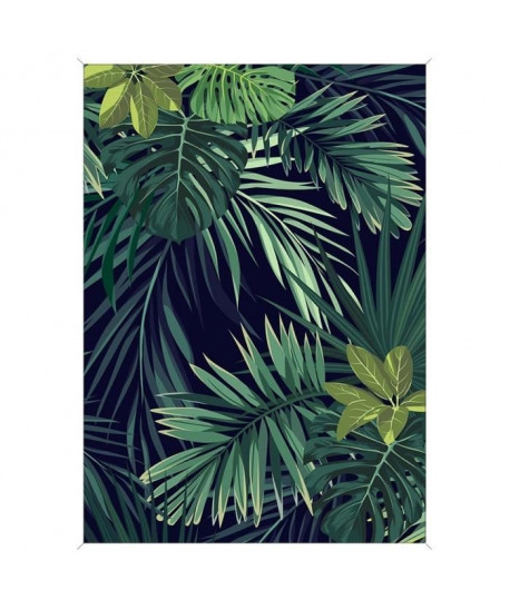 Image encadrée baguette minimaliste Feuilles tropicales fond noir  MDF  51x71 cm  Vert et noir  Moulure blanc mat 19x19 cm