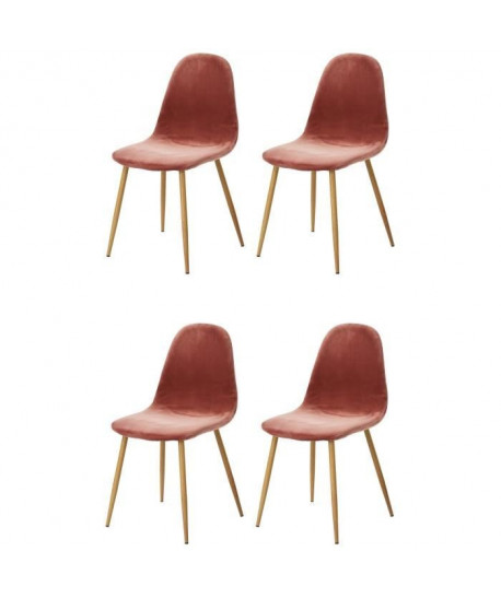 CHARLTON VELVET Lot de 4 chaises de salle a manger  Métal imprimé bois revetu de velours rose  Scandinave  L 43 x P 55 cm