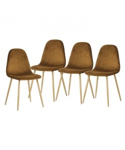 CHARLTON VELVET Lot de 4 chaises de salle a manger  Métal imprimé bois revetu de velours marron  Scandinave  L 43 x P 55 cm