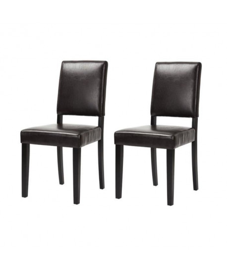 LEESTON Lot de 2 chaises de salle a manger  Simili marron foncé  Classique  L 50 x P 56 cm