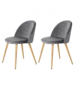 ZOMBA Lot de 2 chaises en velours gris  Pieds décor bois  Scandinave  L 46 x P 50 cm