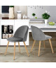 ZOMBA Lot de 2 chaises en velours gris  Pieds décor bois  Scandinave  L 46 x P 50 cm