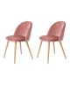 ZOMBA Lot de 2 chaises en velours rose  Pieds décor bois  Scandinave  L 46 x P 50 cm