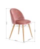 ZOMBA Lot de 2 chaises en velours rose  Pieds décor bois  Scandinave  L 46 x P 50 cm