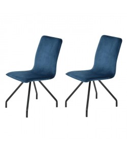 LINNEA VELVET Lot de 2 chaises de salle a manger  Métal revetu de velours bleu  Contemporain  L 46 x P 58 cm