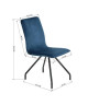 LINNEA VELVET Lot de 2 chaises de salle a manger  Métal revetu de velours bleu  Contemporain  L 46 x P 58 cm