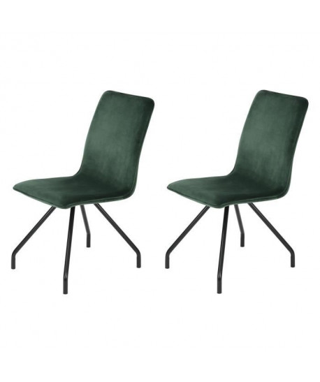 LINNEA VELVET Lot de 2 chaises de salle a manger  Métal revetu de velours vert  Contemporain  L 46 x P 58 cm