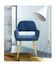 CROMWELL Chaise de salle a manger en métal imprimé bois  Revetement tissu bleu foncé  Scandinave  L 56 x P 56 cm