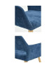 CROMWELL Chaise de salle a manger en métal imprimé bois  Revetement tissu bleu foncé  Scandinave  L 56 x P 56 cm