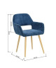 CROMWELL Chaise de salle a manger en métal imprimé bois  Revetement tissu bleu foncé  Scandinave  L 56 x P 56 cm