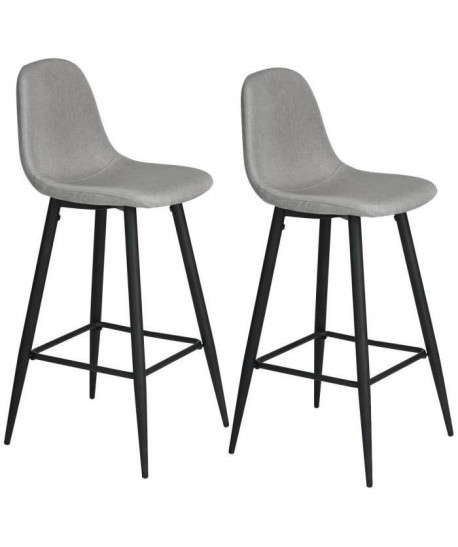 CHARLTON Lot de 2 tabourets de bar en métal  Revetement tissu gris clair  Contemporain  L 45 x P 50 cm