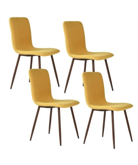 SCARGILL Lot de 4 chaises en tissu jaune  Pieds décor bois  Scandinave  L 44 x P 54 cm